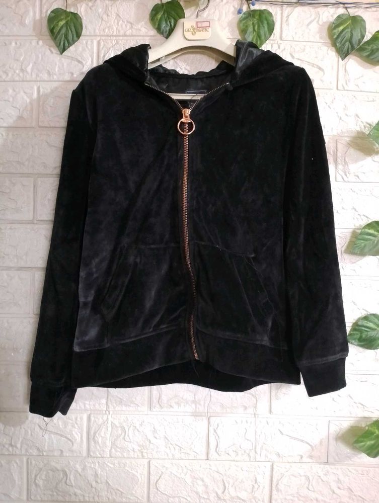 Black Velvet Zip-Up Hoodie