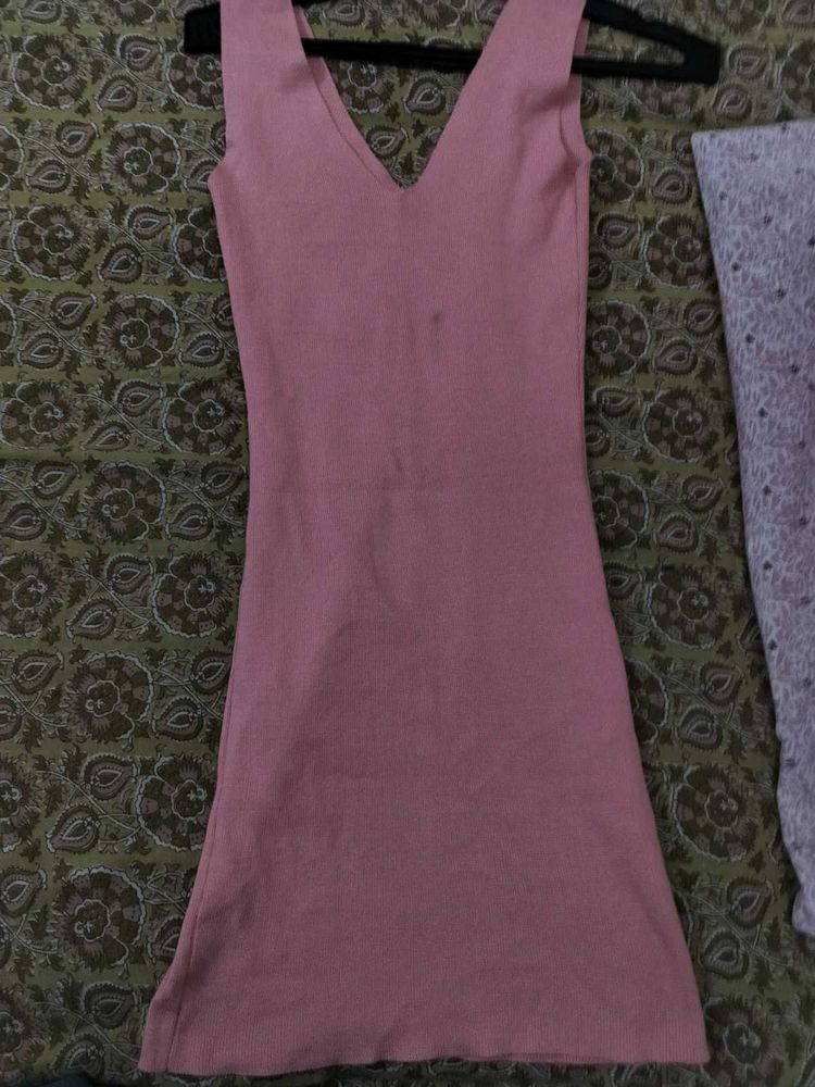 Pink V-Neck Mini Dress