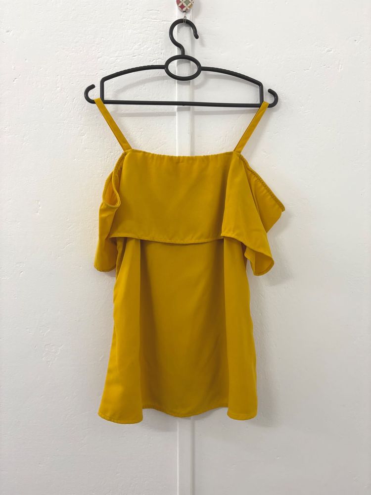Off Shoulder Yellow Ruffle Top