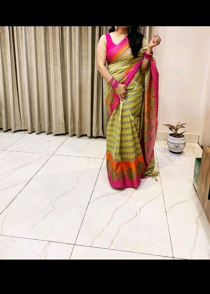 Green N Pink Saree