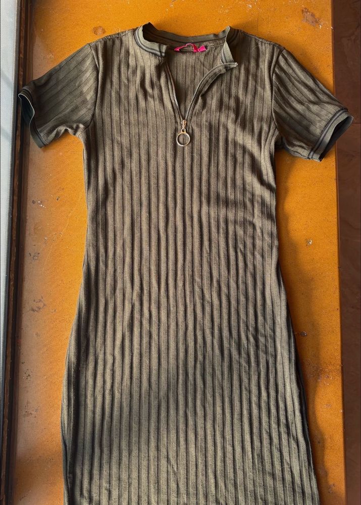 Olive Green Ribbed Bodycon Dress