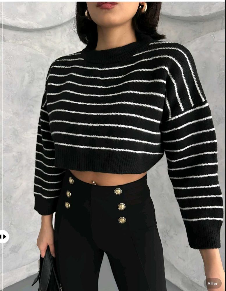 New with tag Pinterest Striped Cropped Sweater