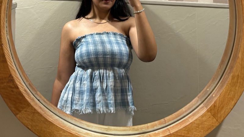 Blue Plaid Tube Top