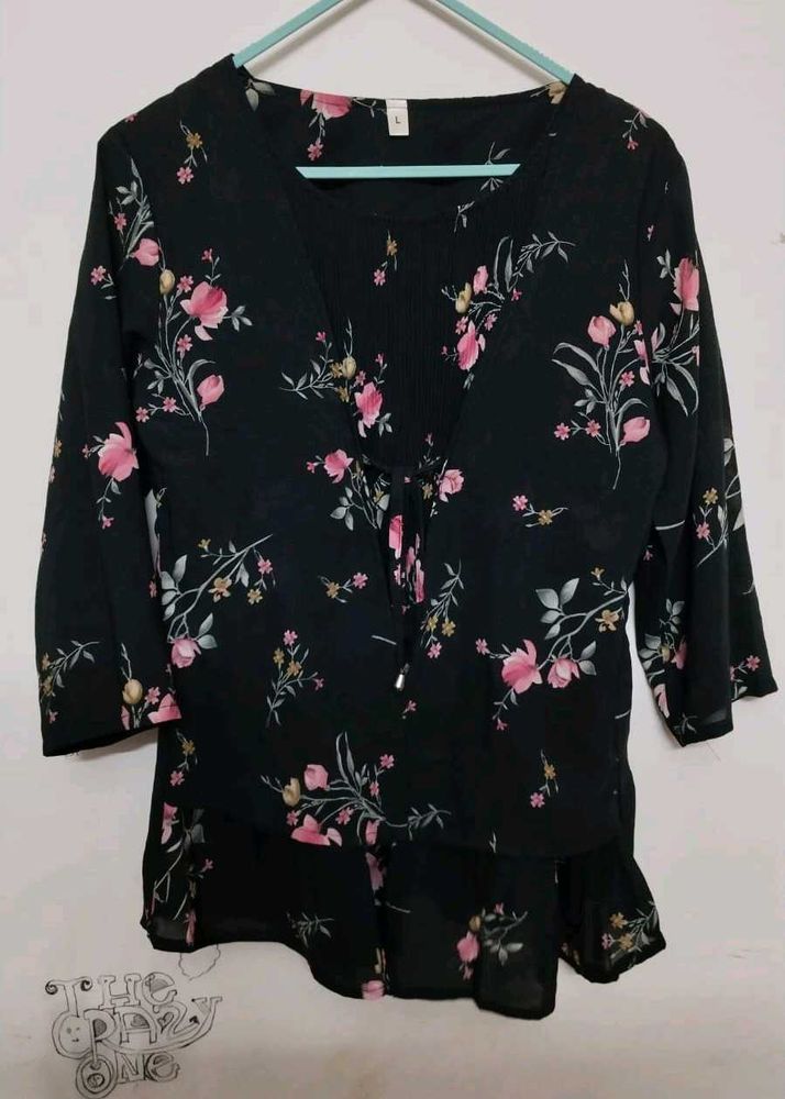 Floral Print Tie-Front Top