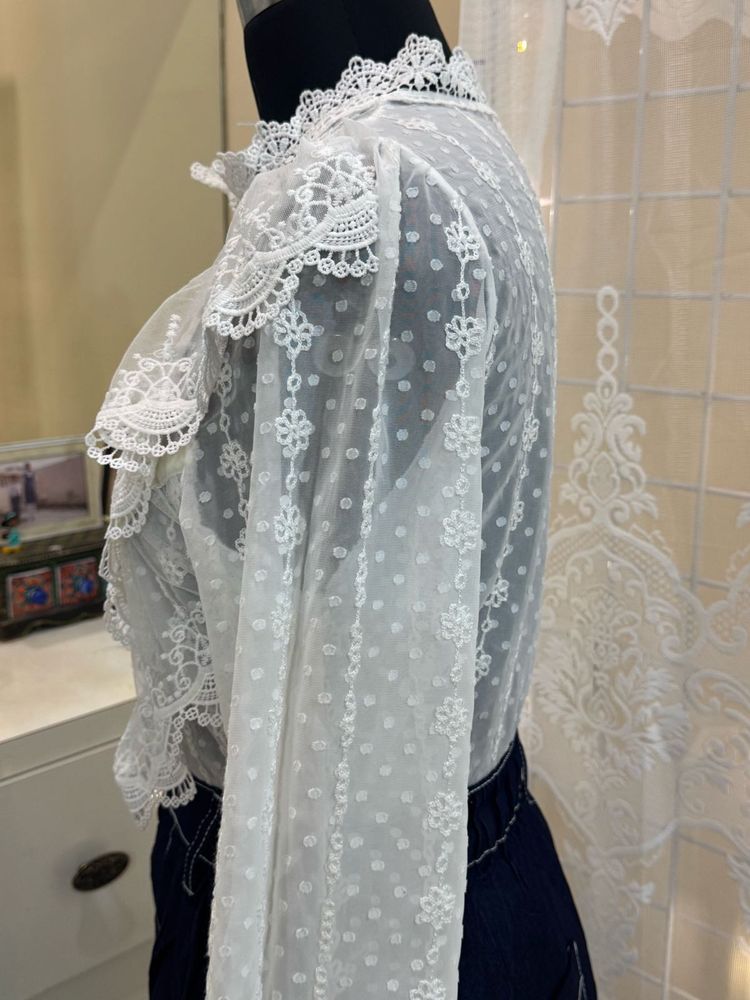 Lace Top &amp; Denim Skirt Set