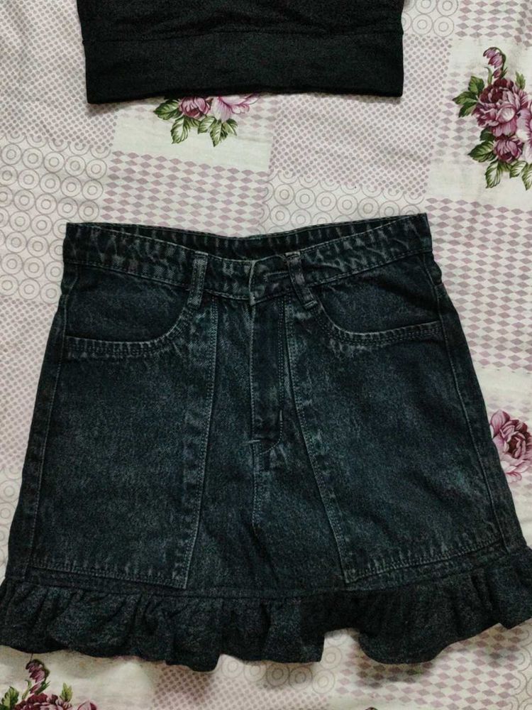 Denim Skirt Short Y2k Frill
