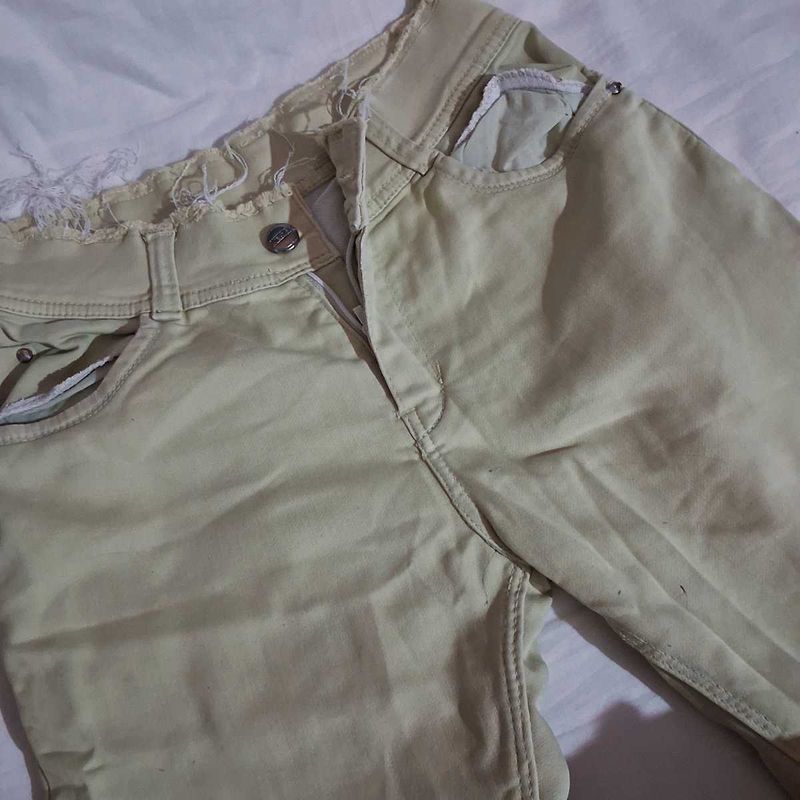 Beige Distressed Denim Jeans
