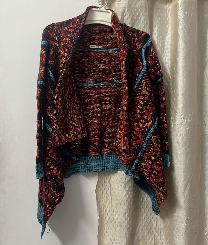 Patterned Open-Front Cardigan