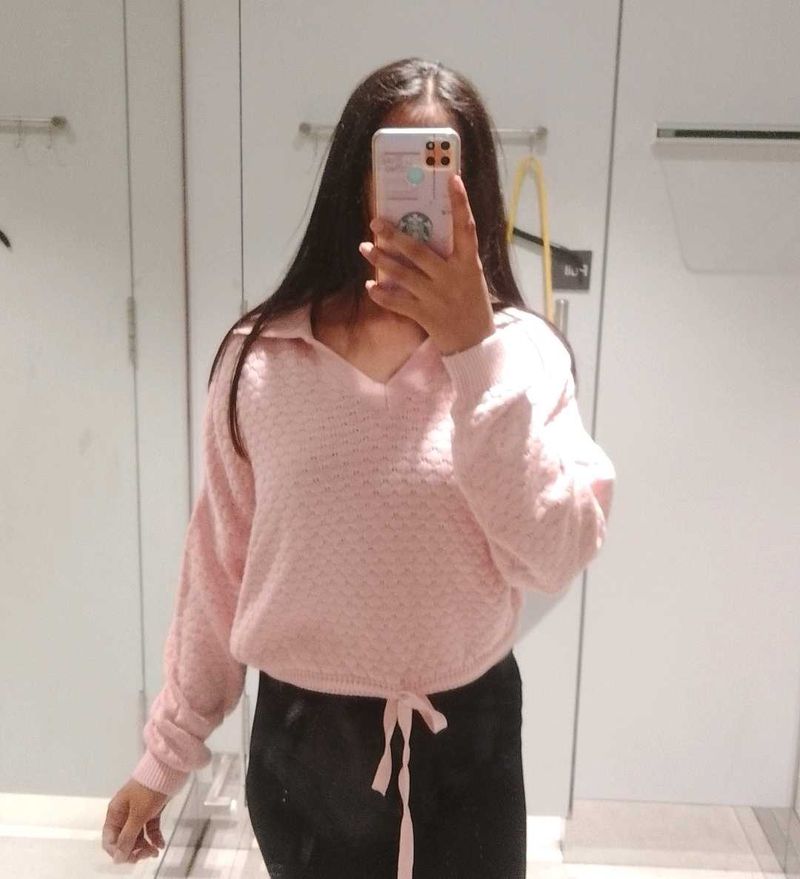 Pink Knit Turtleneck Sweater