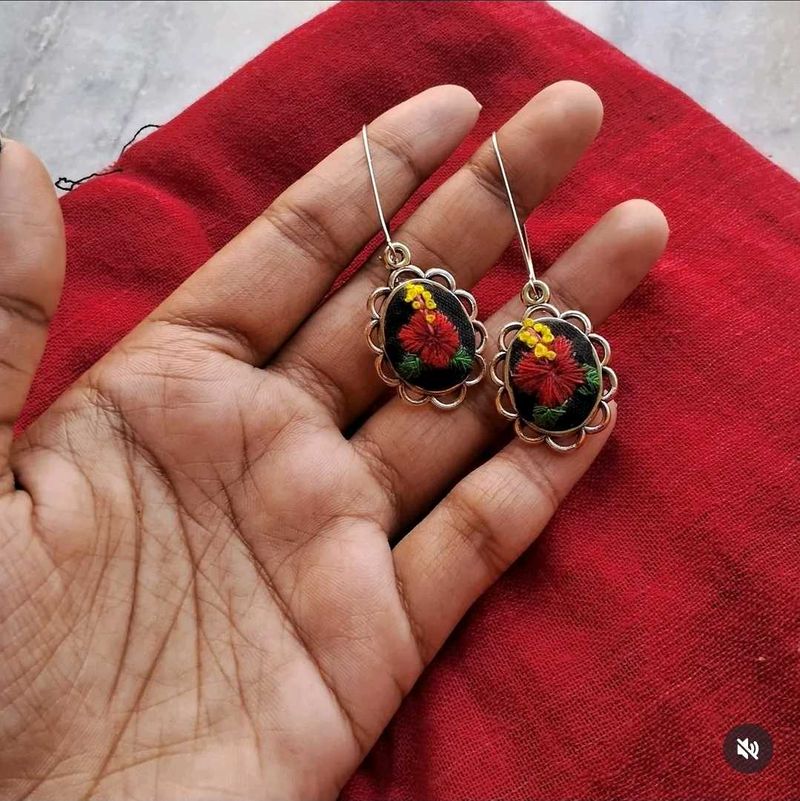 Hand-embroidered Hibiscus earrings