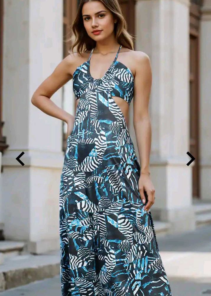 Trendy Zebra Print Halter Maxi Dress