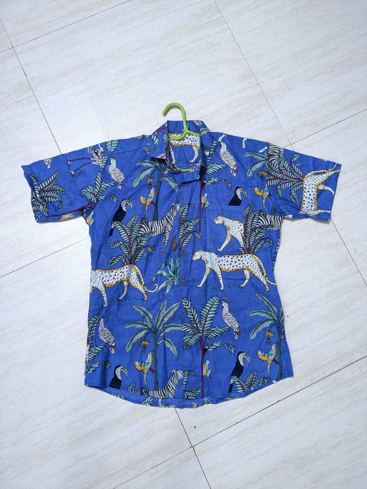 Animal Print Short Sleeve Button-Down
