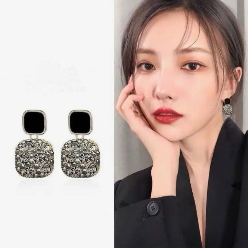 Square Rhinestone Drop Earrings