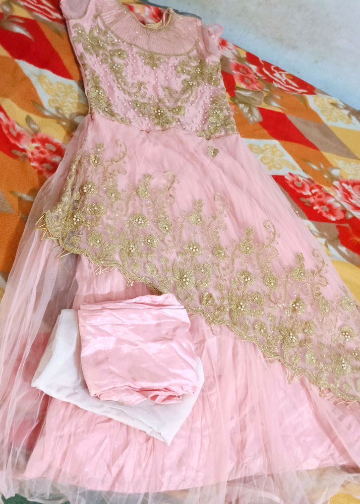 Heavy Work Light Pink Dress With Pant And Dupatta