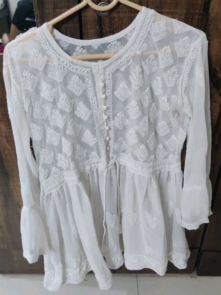 White Chikankari Short Kurti