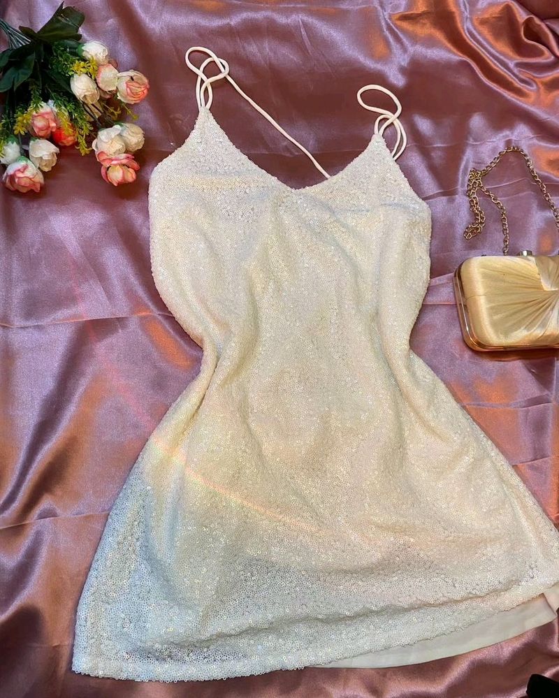 Shiny White Party Wear Dress