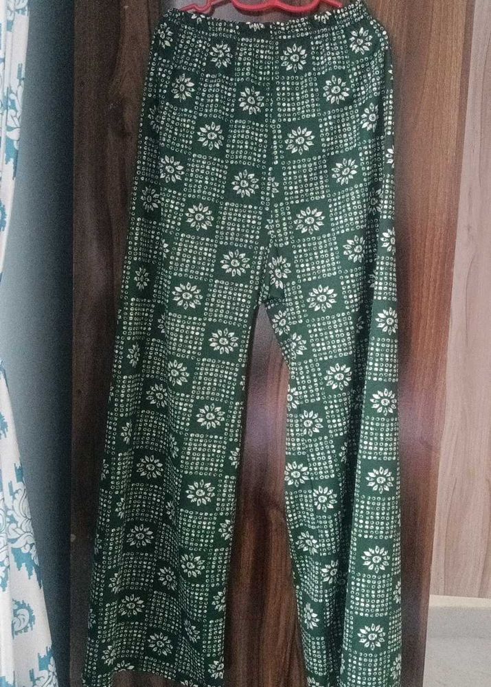 M-L Size Green Floral Wide Leg Plazo