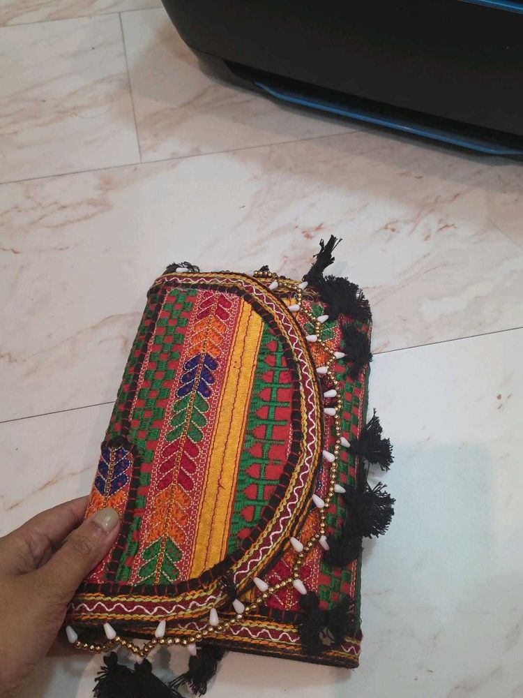Black Boho Ethnic Embroidered Pouch