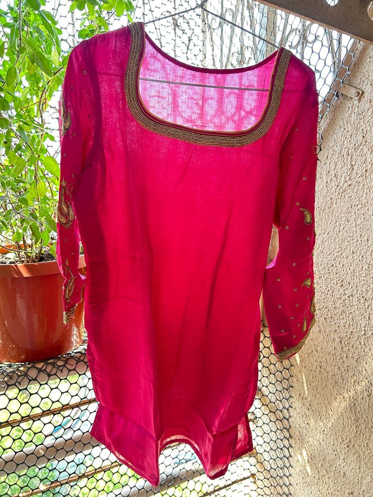 Pink Kurti with Gold Embroidery