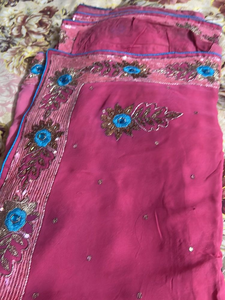 Pink Sari with Embellishments