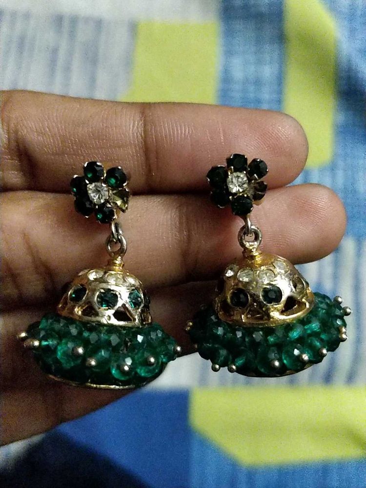 Green Jhumka Earrings