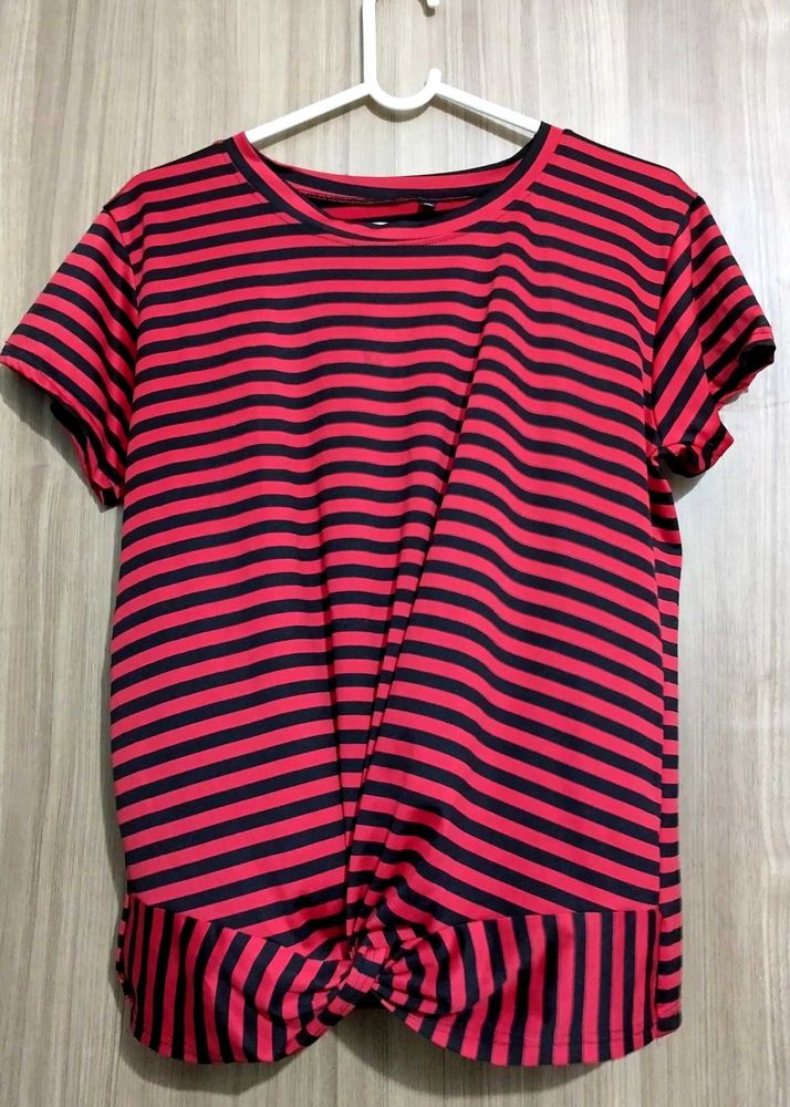 Striped Twist-Front Tee