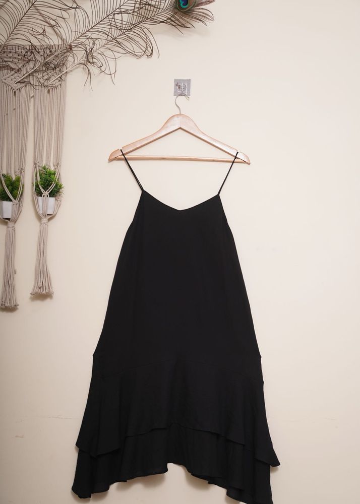Black Ruffle Hem Halter Dress