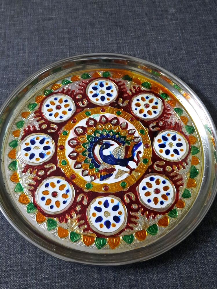 Meenakari Peacock Pooja Thali(stainless Steel)