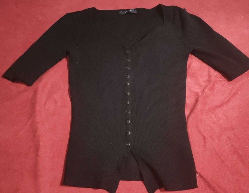 Black Button-Down Top