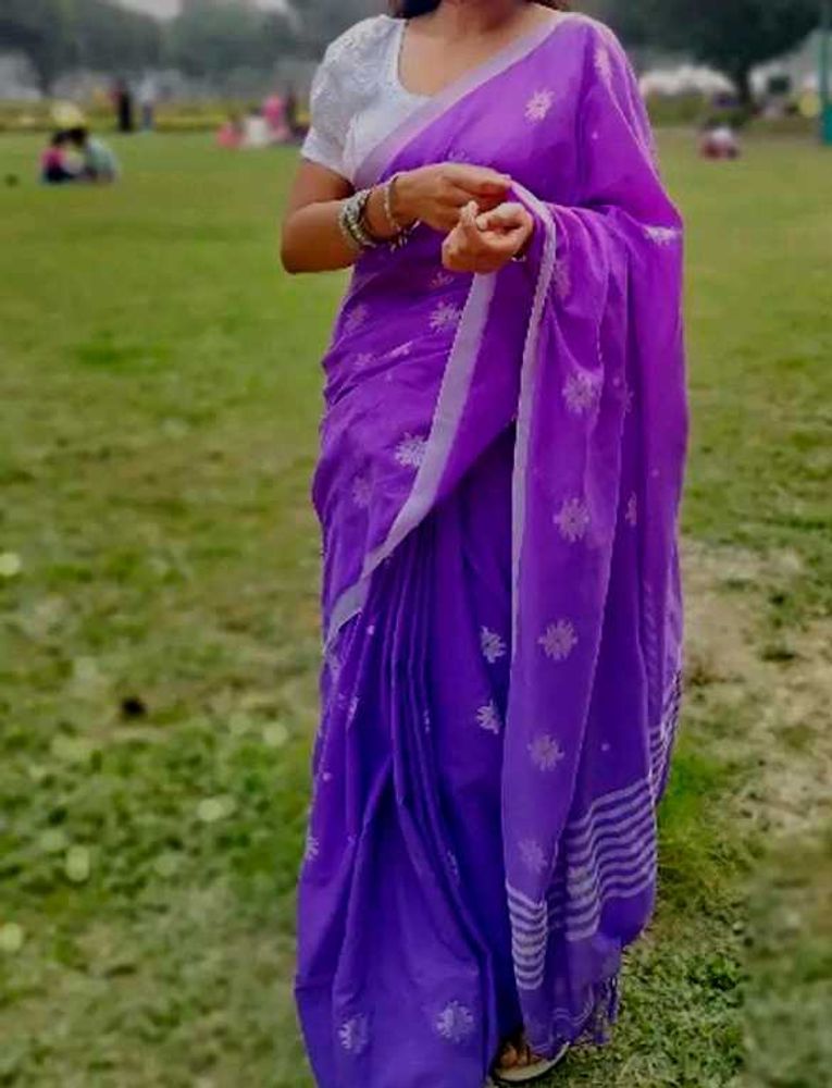 Elegant Purple Saree with white blouse