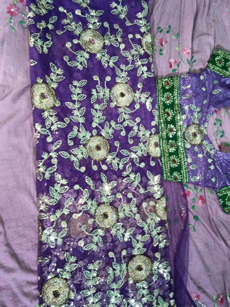 Purple Sequin Saree with Blouse