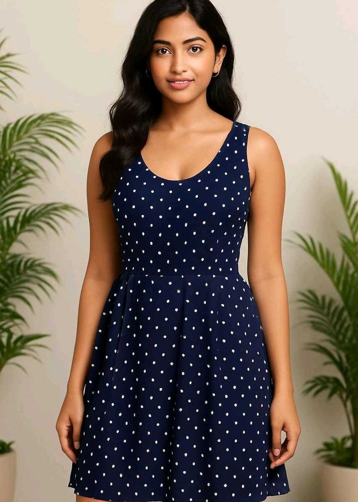 Navy Polka Dot Dress | Strapped Back