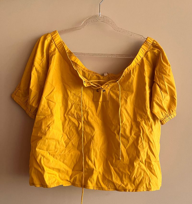Off-Shoulder Lace-Up Neck Top