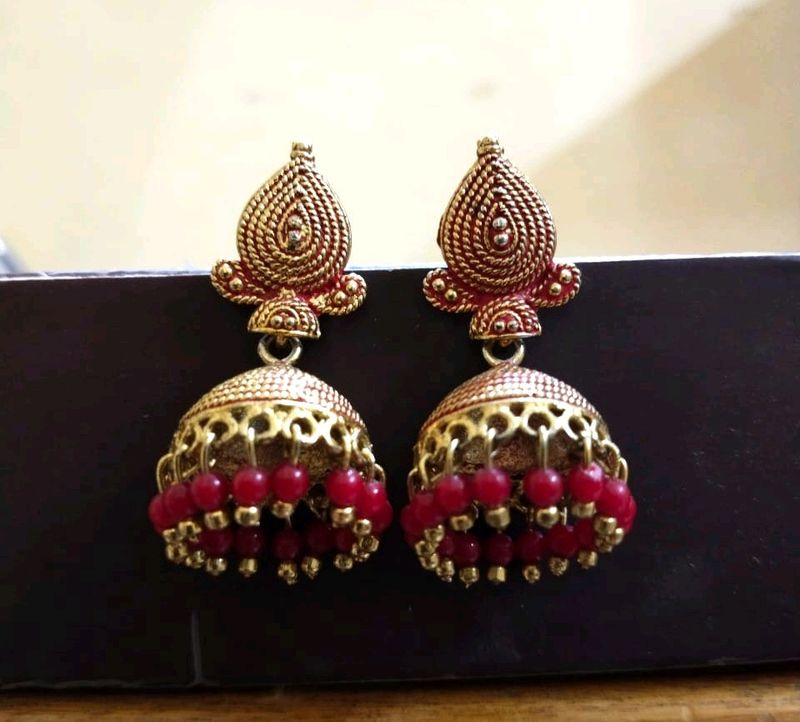 Traditional ethnic Gold Plated With Red Pearls Jhu