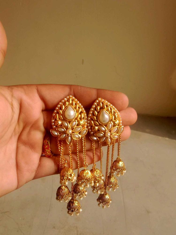 Pearl &amp; Gold  KashmiriJhumka Earrings