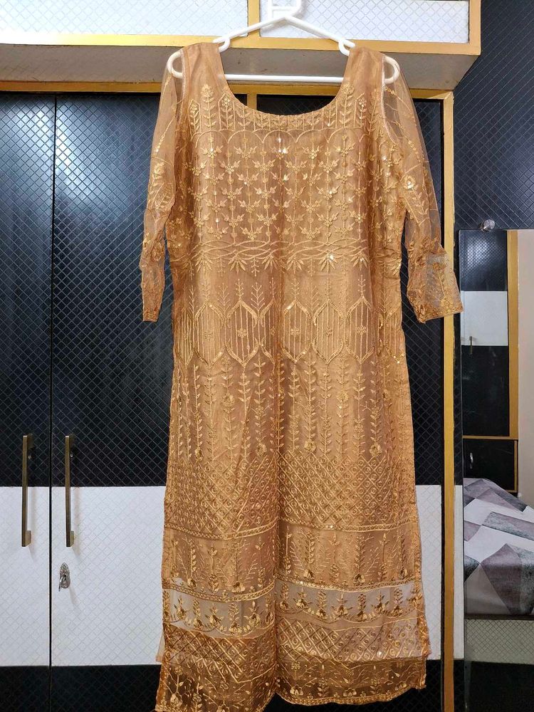 Elegant Golden Embroidered Salwar Kameez