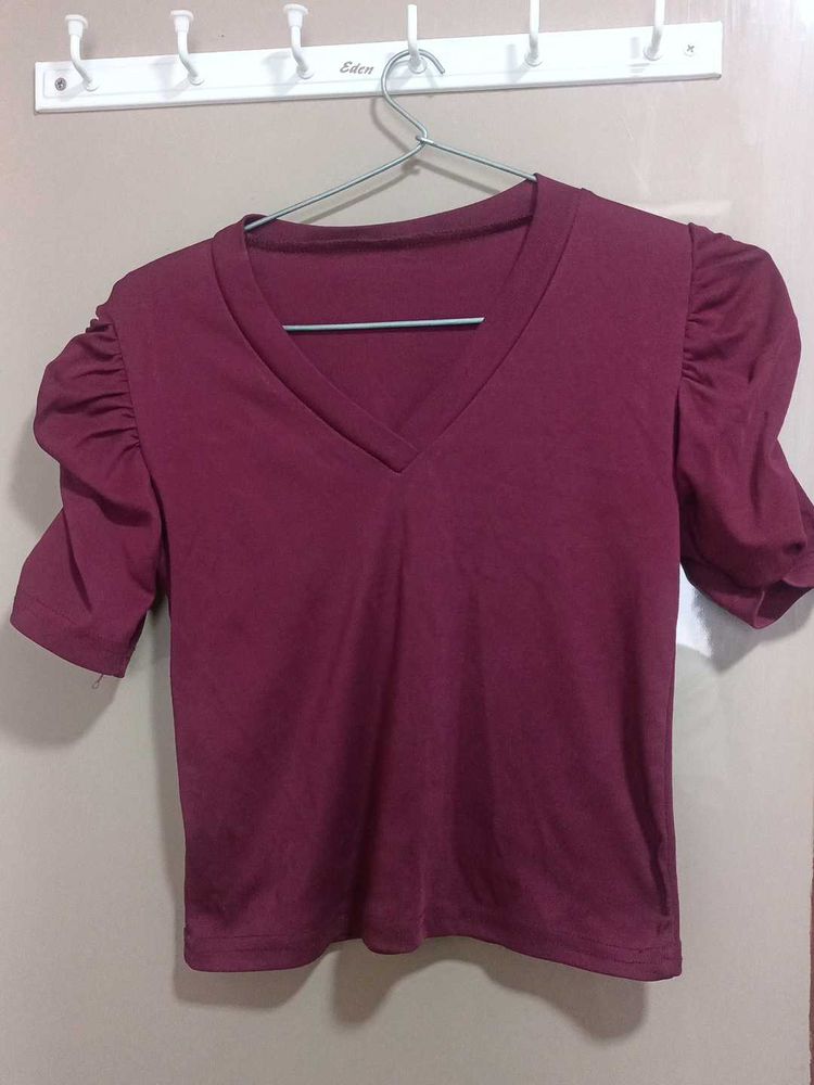 Burgundy Puff Sleeve Top