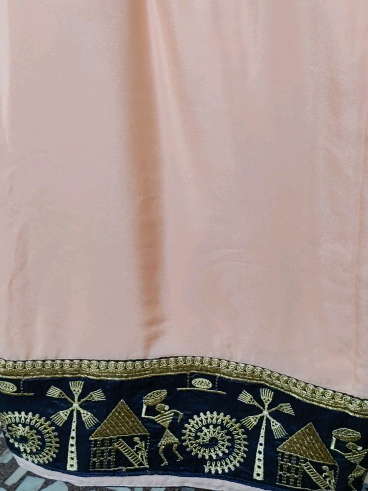 Heavy Border Pink With Dark Blue Blouse