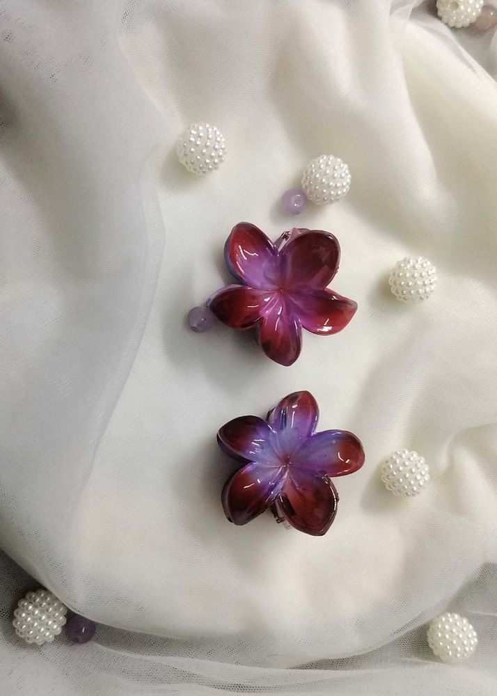 Red And Purple Flower Hair Clips- 1pc
