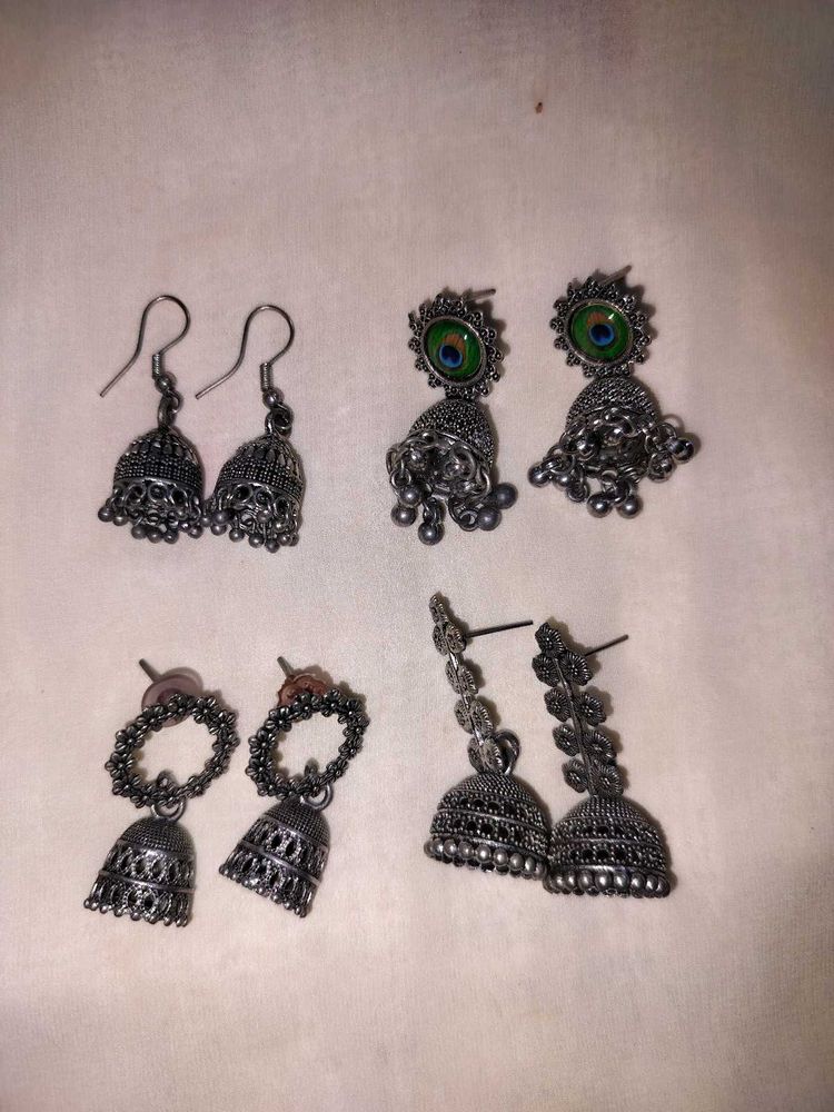 Silver Jhumka Earring Set