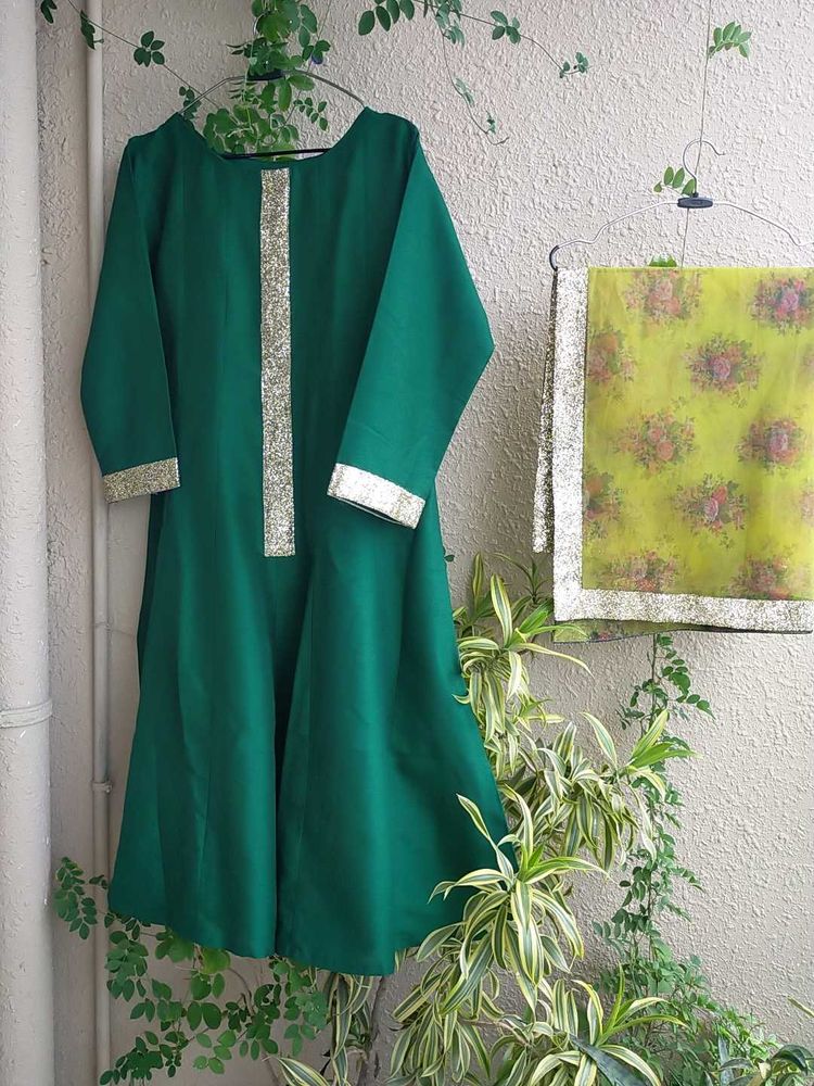 Ahalyaa Emerald Green Anarkali Kurta With Dupatta