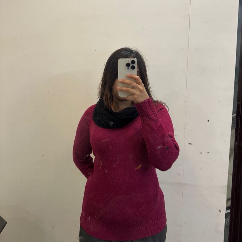 madame pink sweater with scarf and collars in buil
