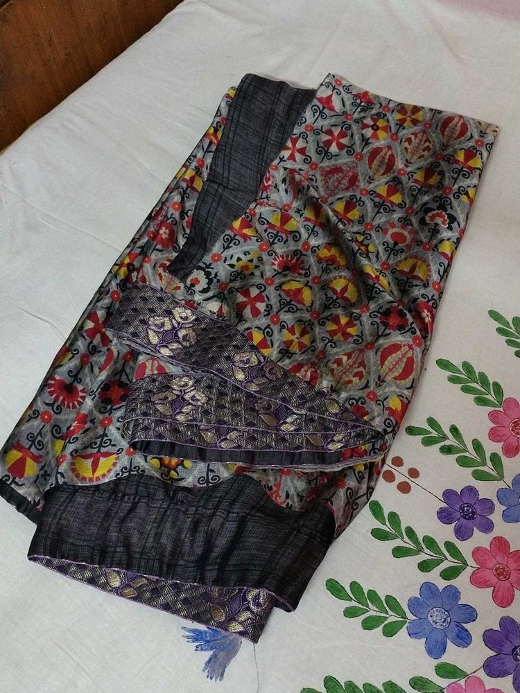 Beautiful Double Shade Saree With Stiched Blouse