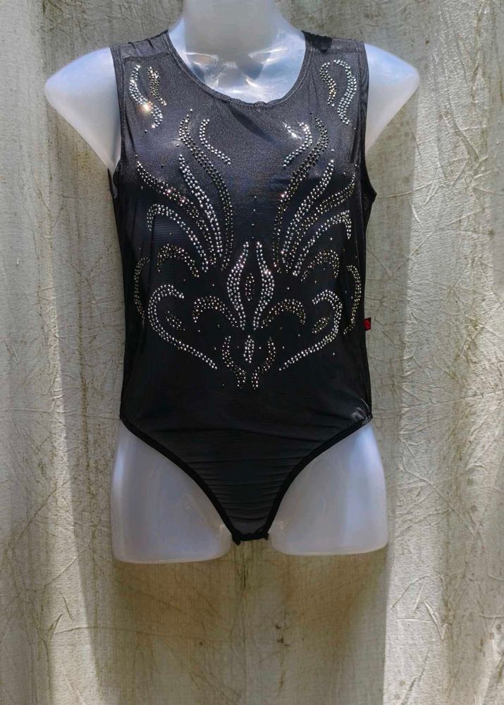 34207. Black Embellished Bodysuit
