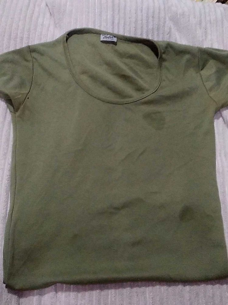 Olive Green Deep Neck Tee