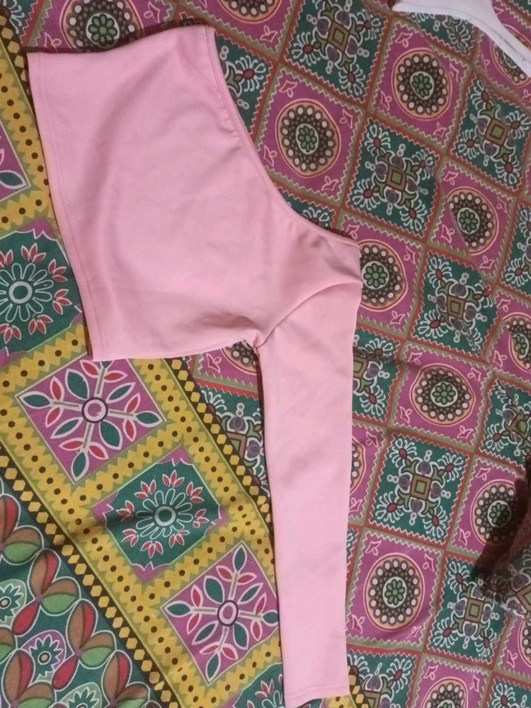 Pink One-Sleeve Crop Top