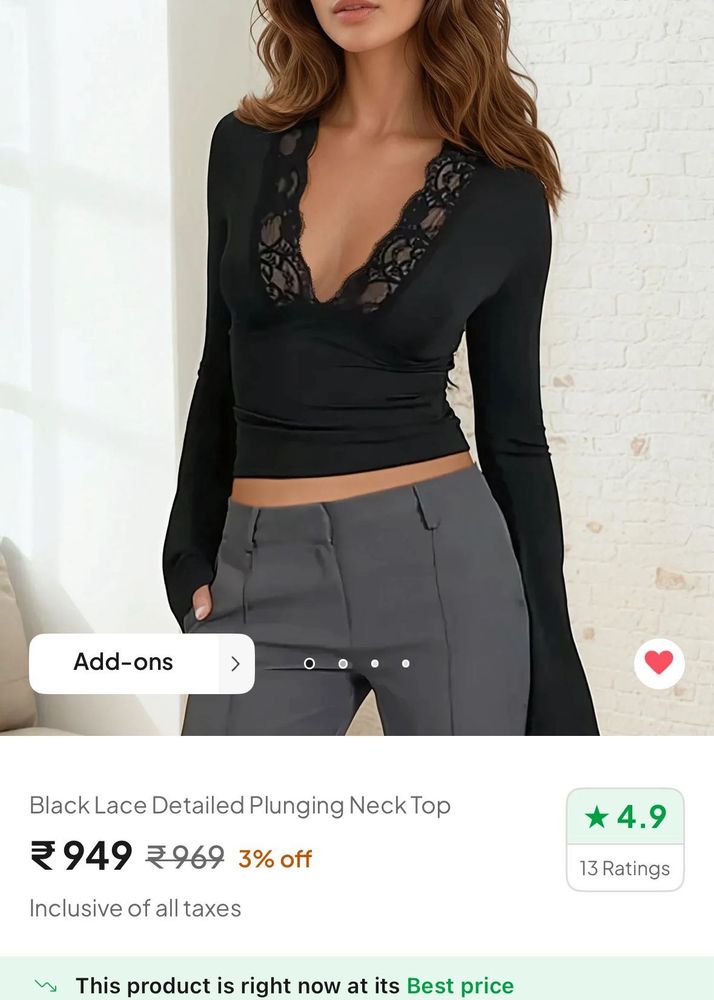 Newme BlackLace Plunge V Neck Top