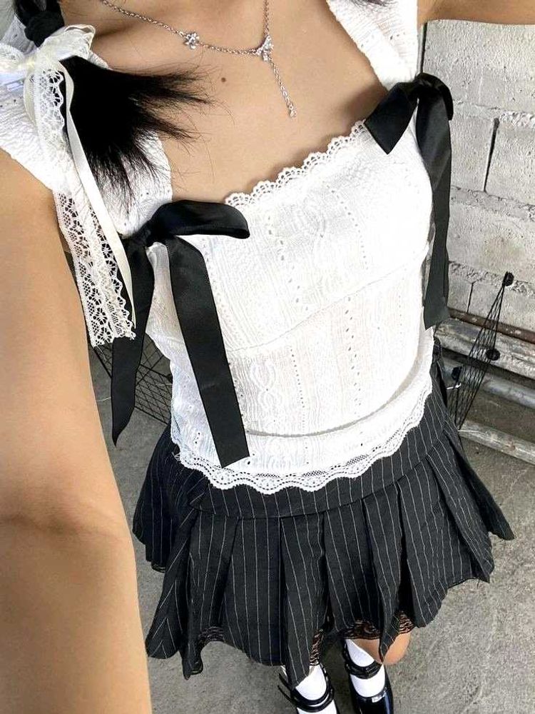 y2k Ribbon Tie Eyelet Tank