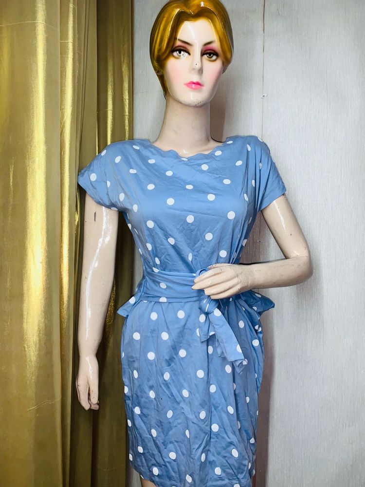 Blue Polka Dot Peplum Dress
