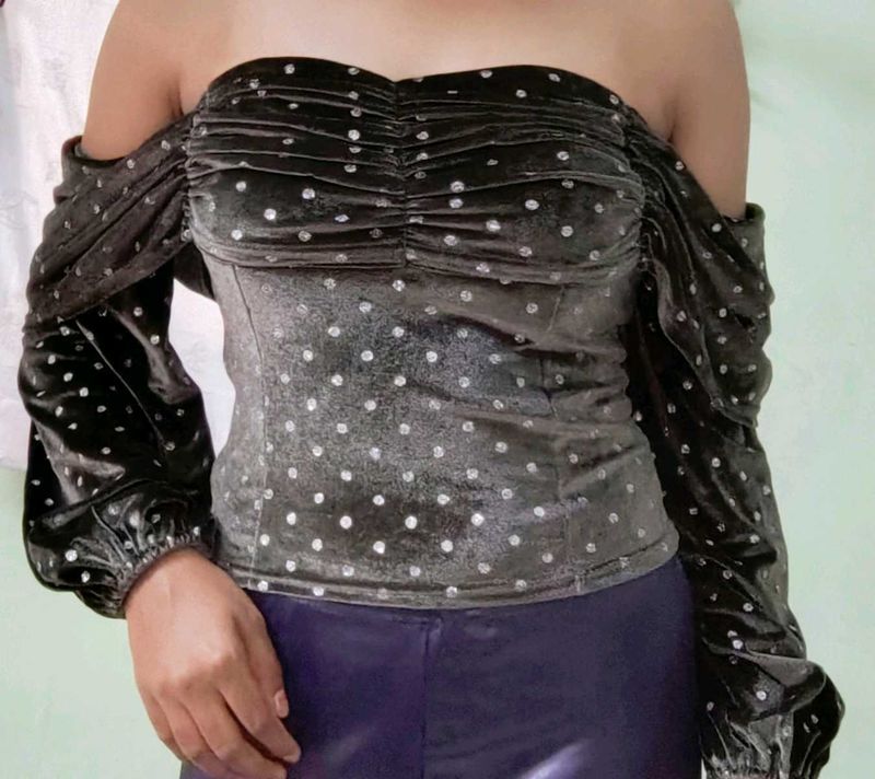 Polka Dot Velvet Top